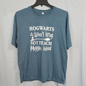 Outlash Wear Blue Graphic Tee with Hogwarts Print Unisex XL